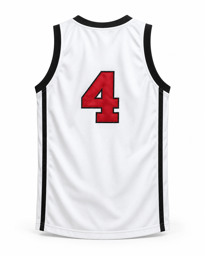 Back product mockup of Willie McGee 4 Ohio Shooting Stars AAU White More Than A Game Basketball Jersey.
