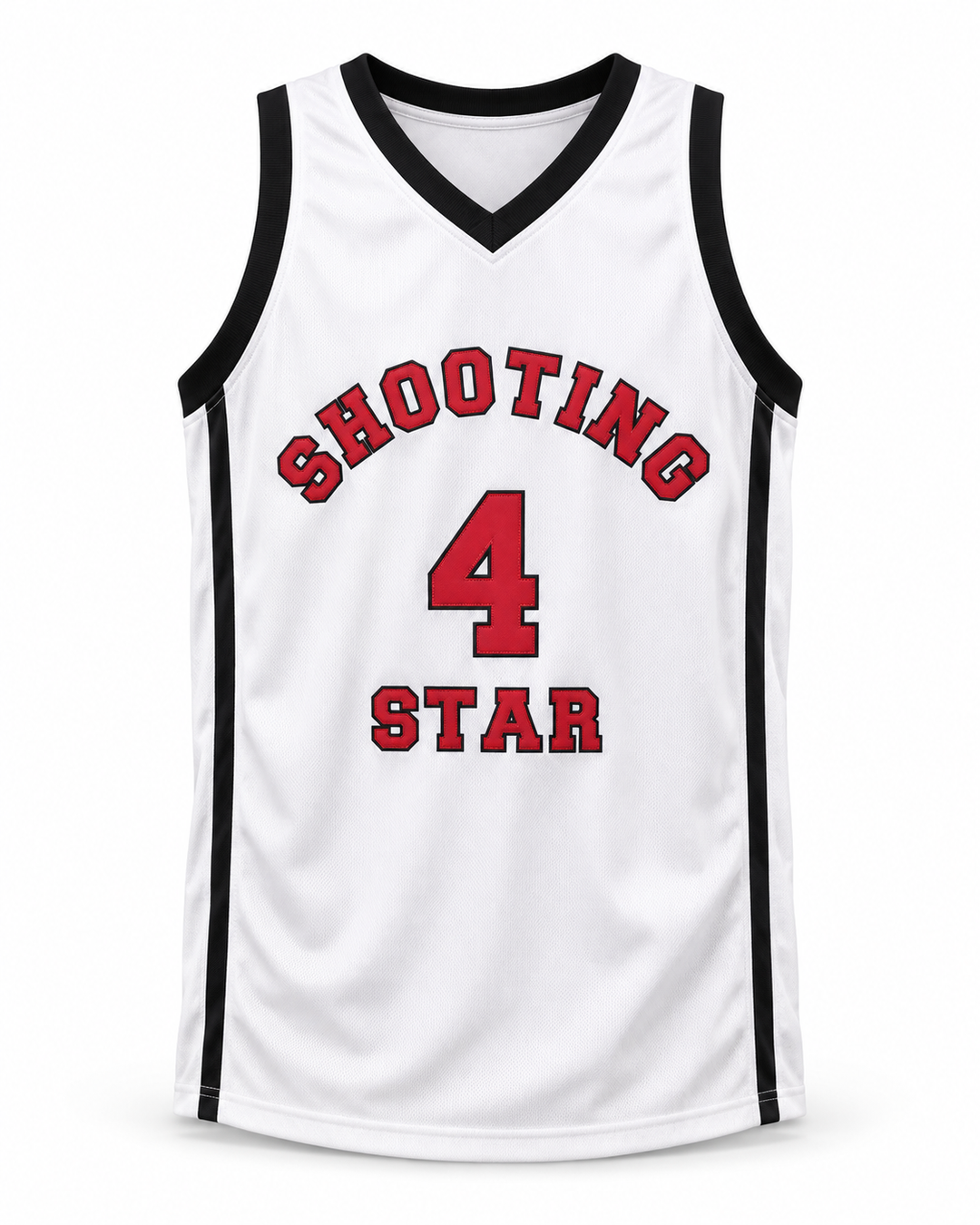 Front product mockup of Willie McGee 4 Ohio Shooting Stars AAU White More Than A Game Basketball Jersey.