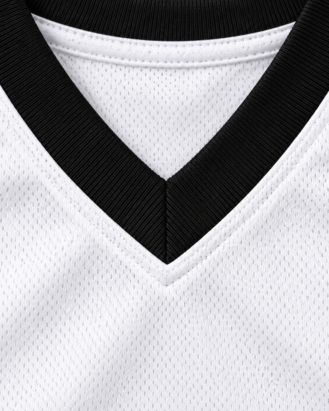 Neckline and fabric detail product mockup of Willie McGee 4 Ohio Shooting Stars AAU White More Than A Game Basketball Jersey.