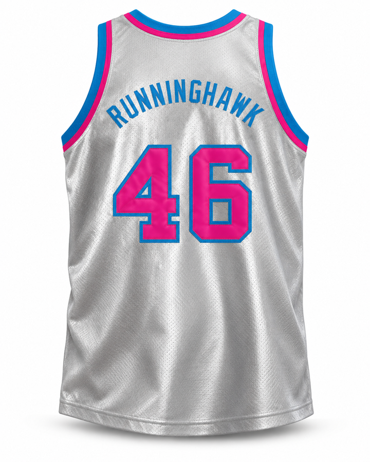 Back product mockup of Winston Running Hawk 46 Pisces Basketball Jersey.