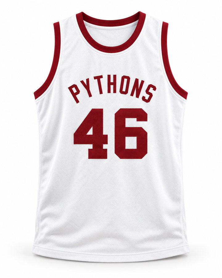 Front product mockup of Winston Running Hawk 46 Pythons Basketball Jersey.