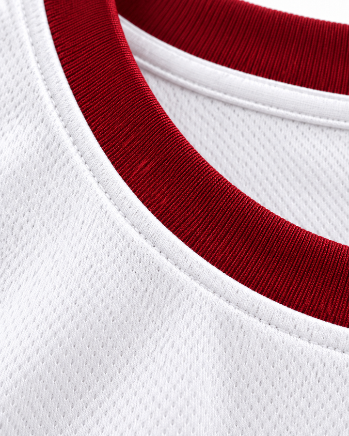 Neckline and fabric detail product mockup of Winston Running Hawk 46 Pythons Basketball Jersey.
