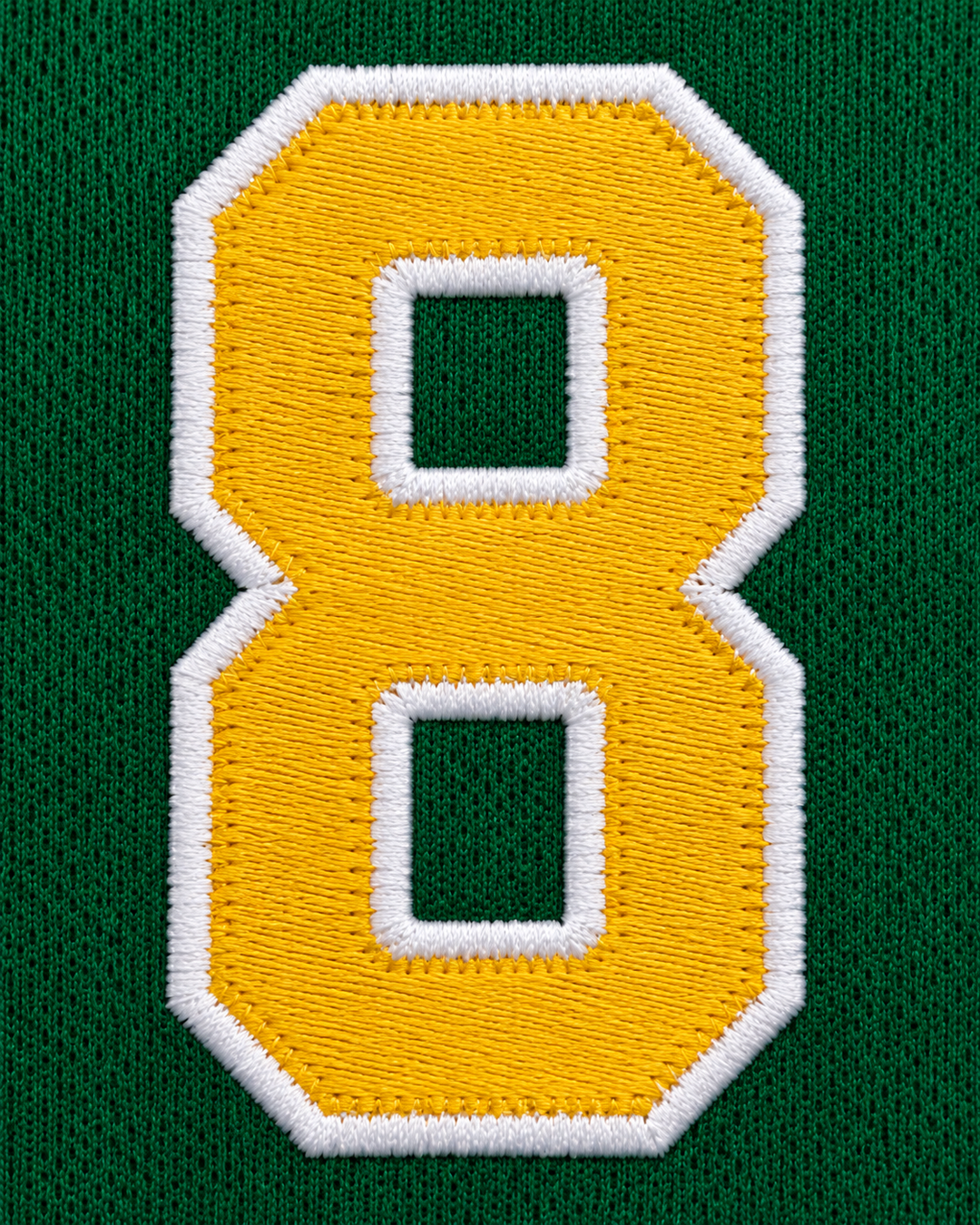 Embroidery detail product mockup of Wiz Khalifa 8 N. Hale High School Basketball Jersey Young, Wild and Free.