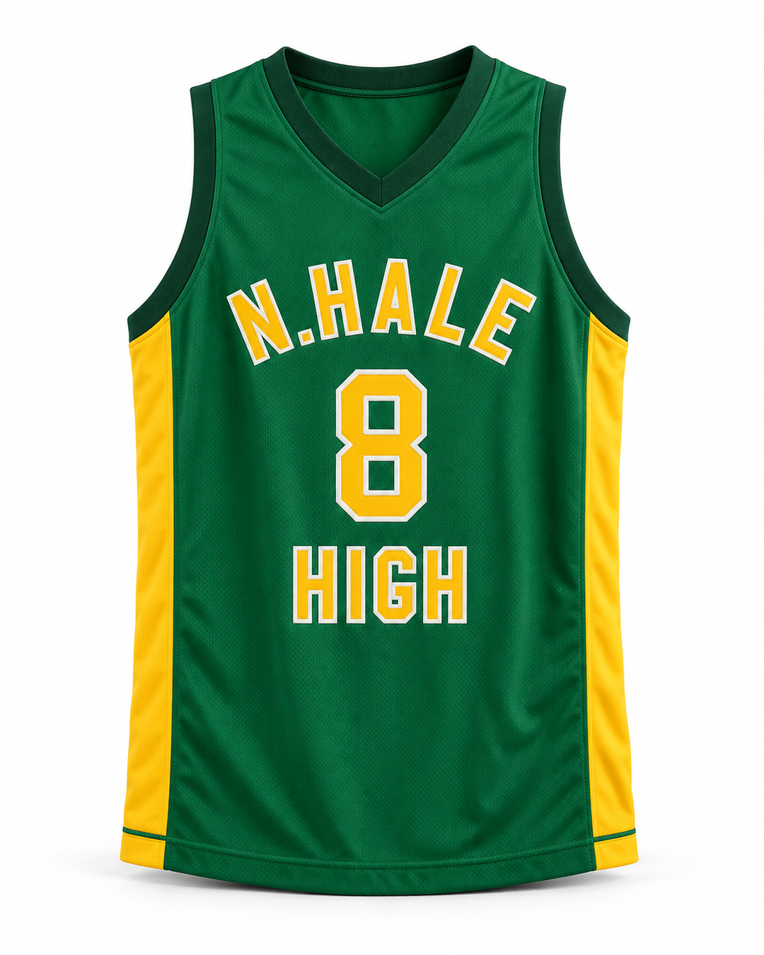 Front product mockup of Wiz Khalifa 8 N. Hale High School Basketball Jersey Young, Wild and Free.