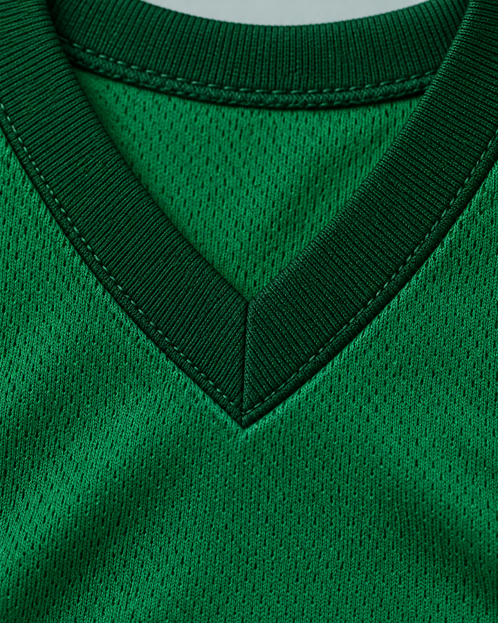 Neckline and fabric detail product mockup of Wiz Khalifa 8 N. Hale High School Basketball Jersey Young, Wild and Free.
