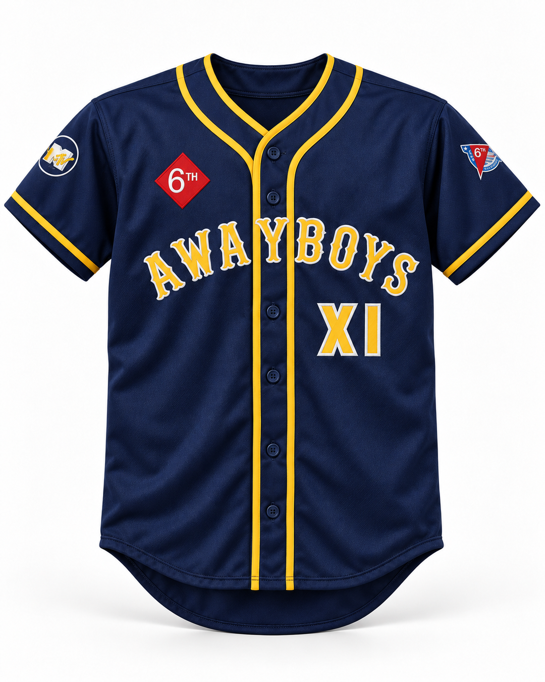 Front product mockup of Wrestler Diesel XI Awayboys Rock N' Jock 1995 Baseball Jersey.