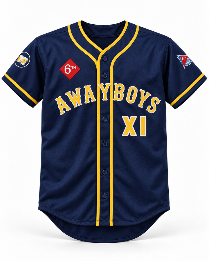 Front product mockup of Wrestler Diesel XI Awayboys Rock N' Jock 1995 Baseball Jersey.