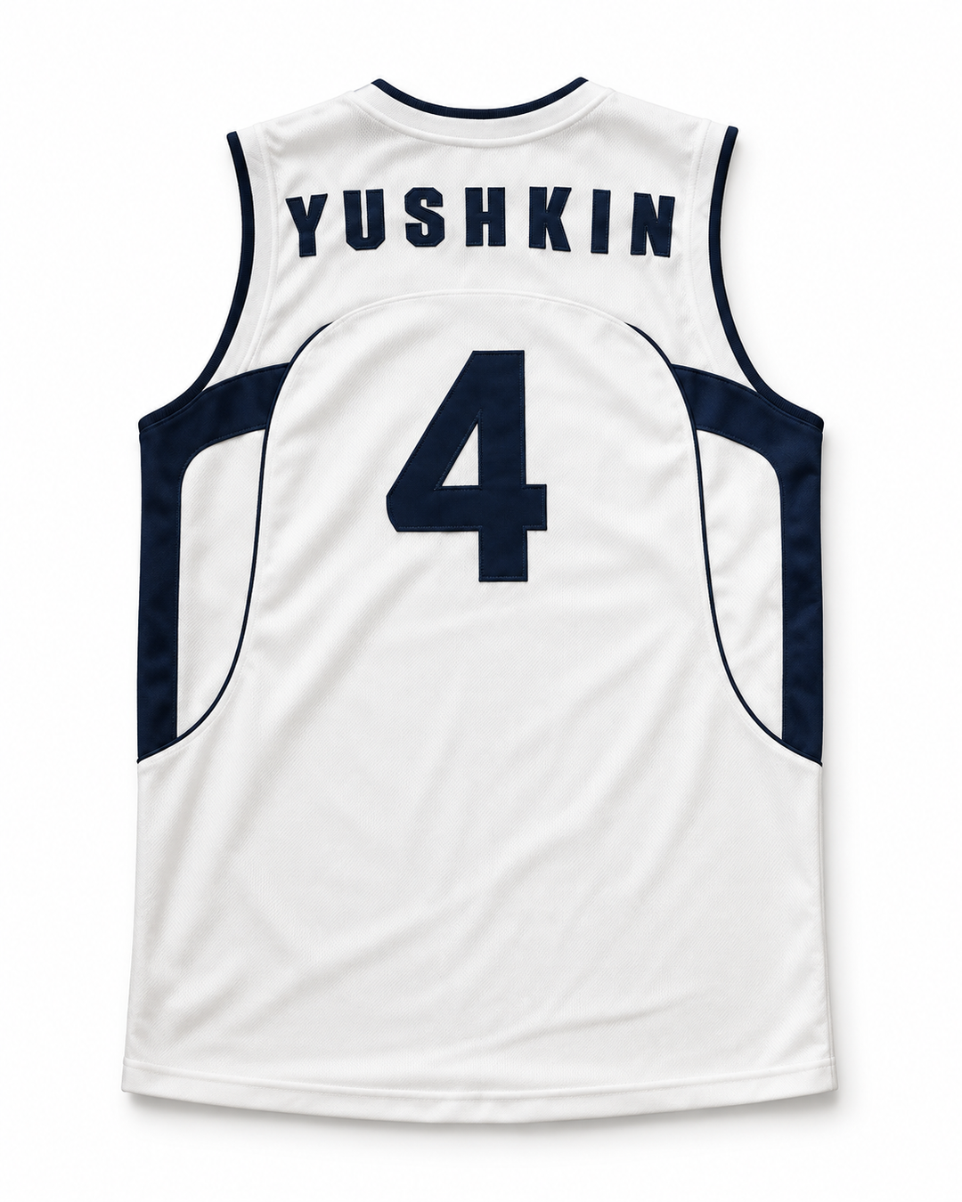 Back product mockup of Yushkin 4 BC Odessa Ukraine White Basketball Jersey.