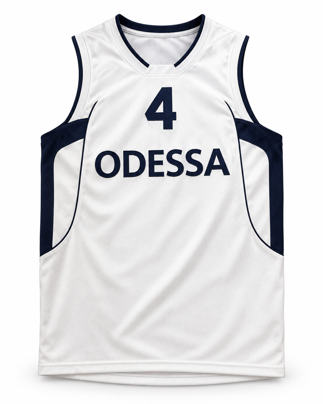Front product mockup of Yushkin 4 BC Odessa Ukraine White Basketball Jersey.