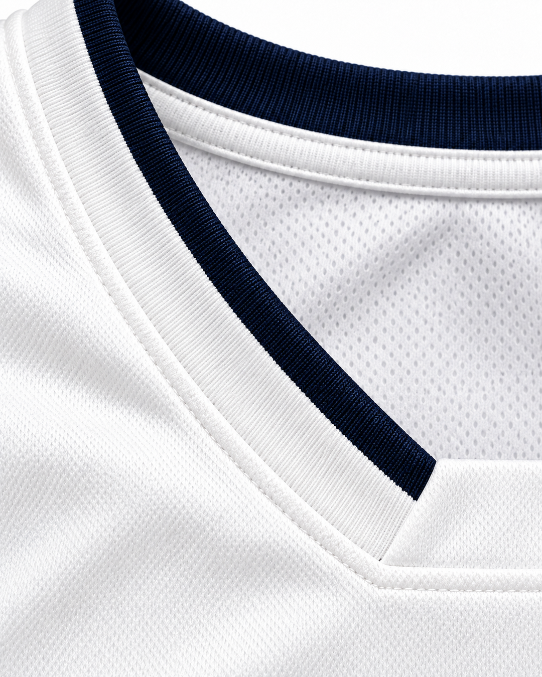 Neckline and fabric detail product mockup of Yushkin 4 BC Odessa Ukraine White Basketball Jersey.
