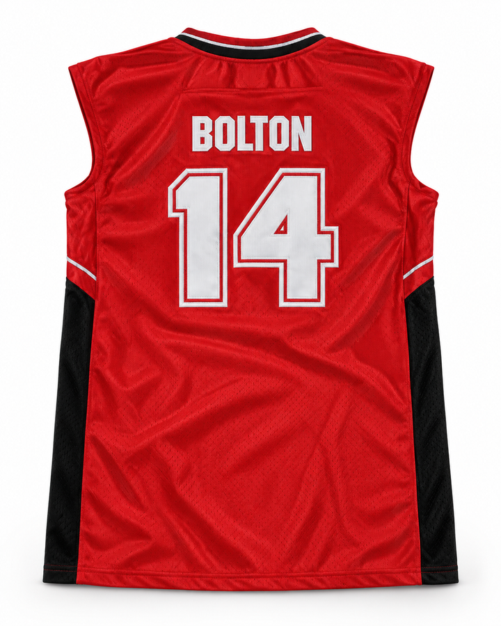 Back product mockup of Zac Efron Troy Bolton 14 East High School Wildcats Home Basketball Jersey.