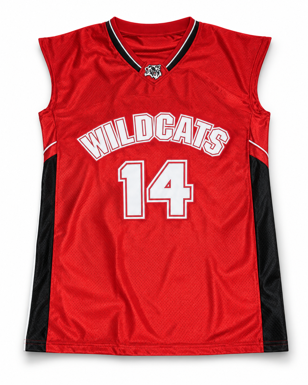 Front product mockup of Zac Efron Troy Bolton 14 East High School Wildcats Home Basketball Jersey.