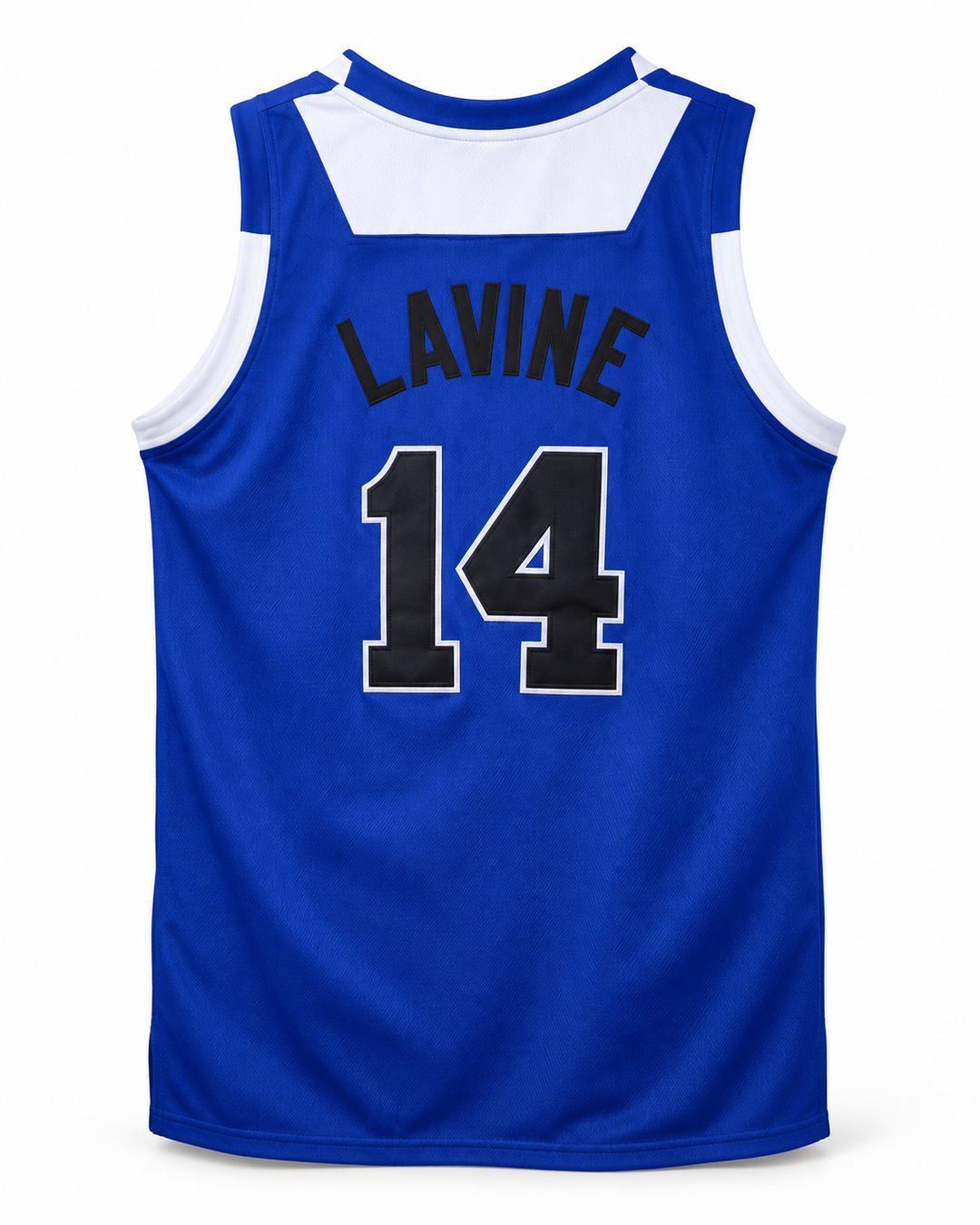 Back product mockup of Zach LaVine 14 Bothell High School Cougars Blue Basketball Jersey.