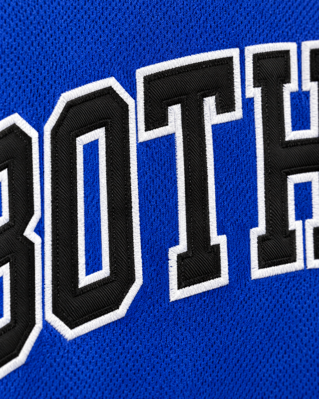 Embroidery detail product mockup of Zach LaVine 14 Bothell High School Cougars Blue Basketball Jersey.