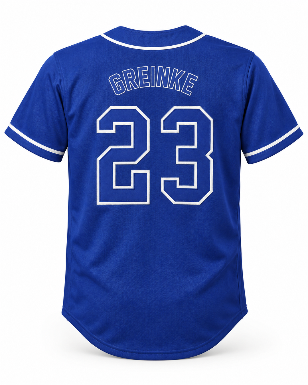 Back product mockup of Zack Greinke 23 Apopka High School Darters Blue Baseball Jersey 2.