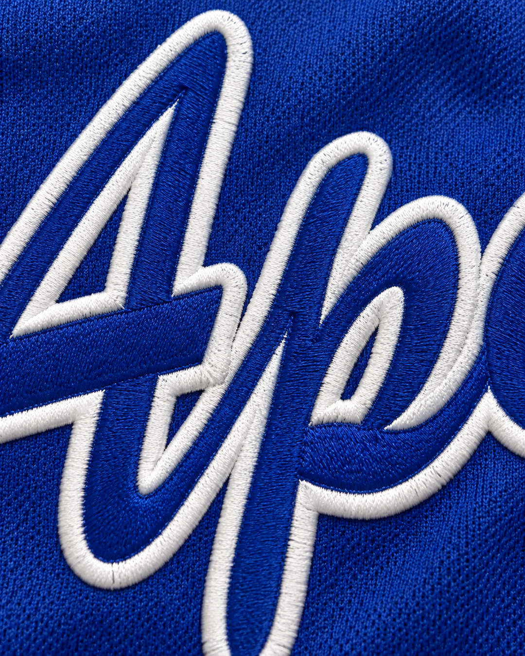 Embroidery detail product mockup of Zack Greinke 23 Apopka High School Darters Blue Baseball Jersey 2.