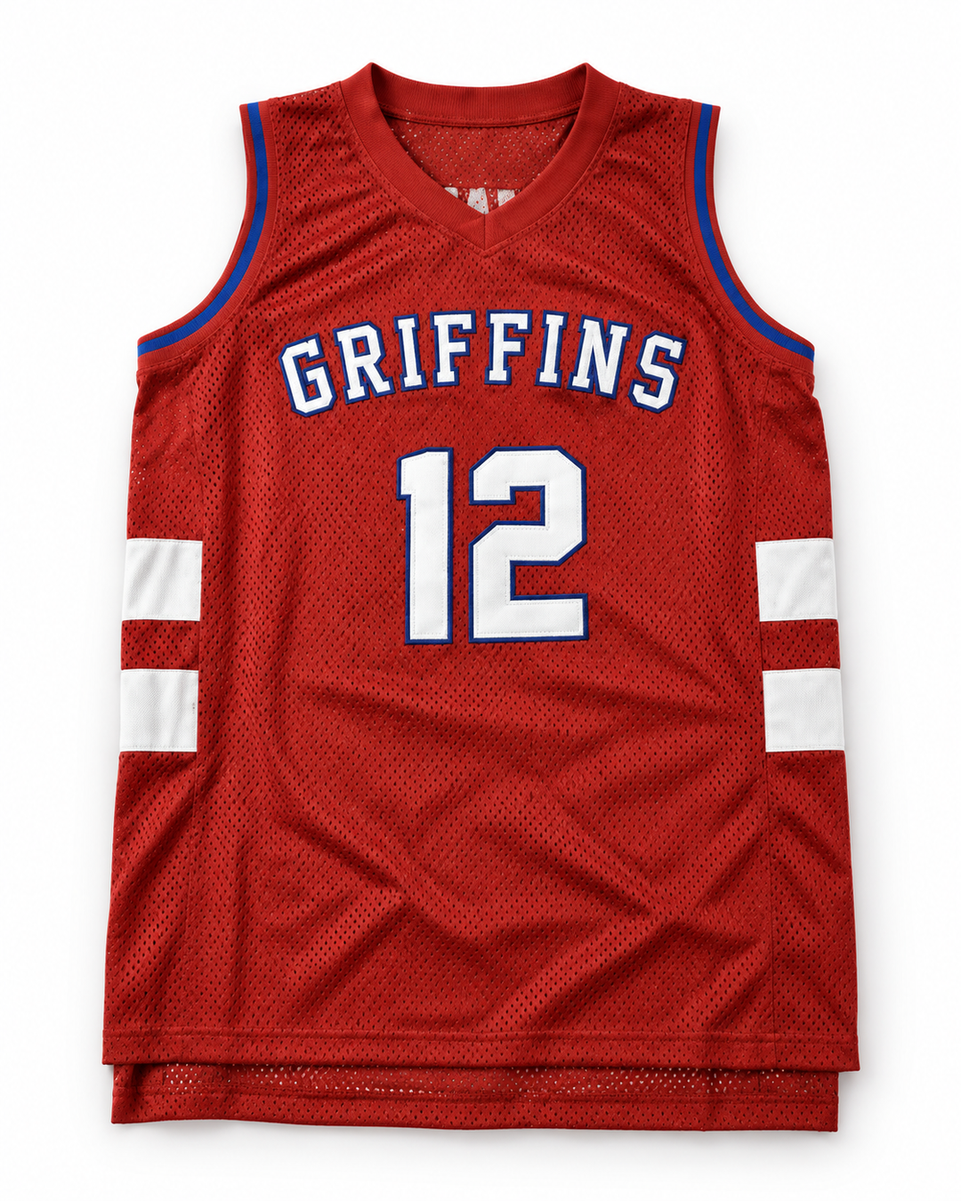 Front product mockup of Zion Williamson 12 Day School Griffins Red Alternate Basketball Jersey.