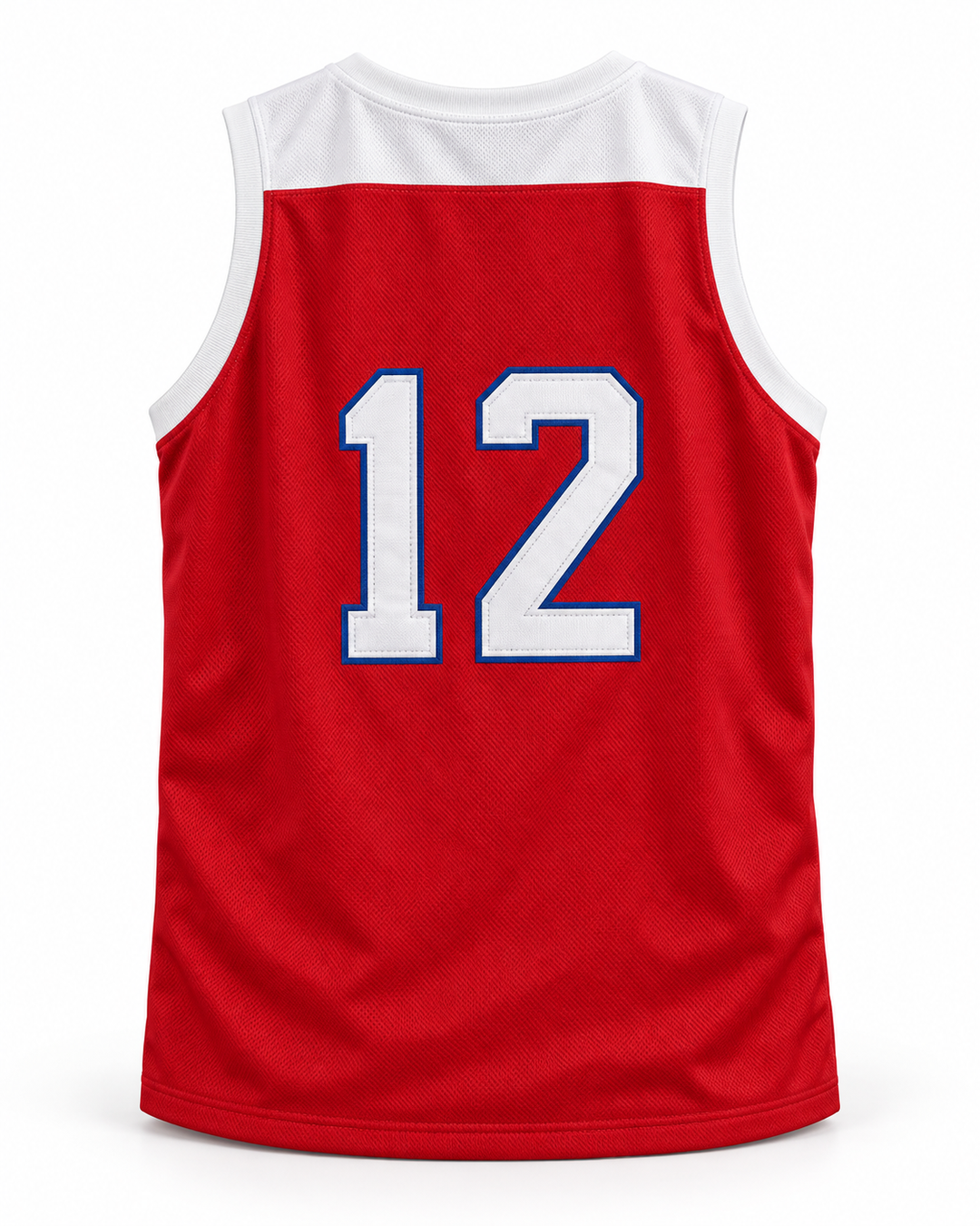 Back product mockup of Zion Williamson 12 Spartanburg Day School Griffins Red Basketball Jersey.