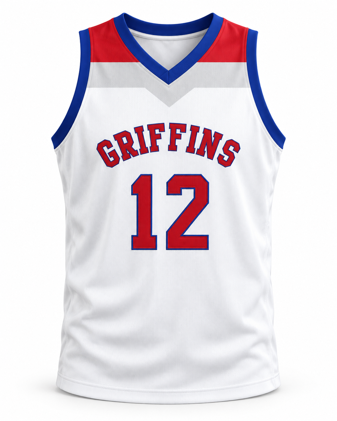 Front product mockup of Zion Williamson 12 Spartanburg Day School Griffins White Basketball Jersey.