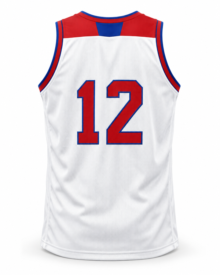 Back product mockup of Zion Williamson 12 Spartanburg Day School Griffins White Basketball Jersey.
