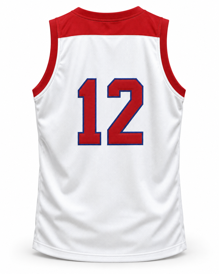Back product mockup of Zion Williamson 12 Spartanburg Day School Griffins White Basketball Jersey.