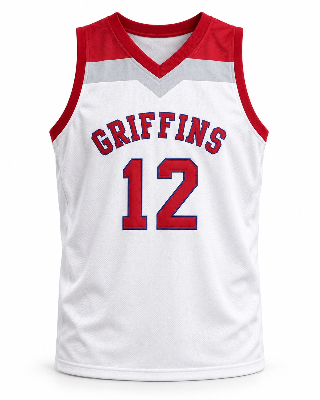 Front product mockup of Zion Williamson 12 Spartanburg Day School Griffins White Basketball Jersey.